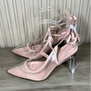 ASOS Clear Pointed Pink Blush Lace Up Heels Size 6